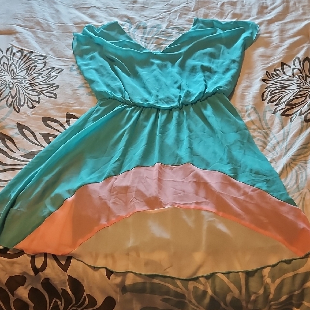 Sweet Storm Teal and Pink Midi Dress